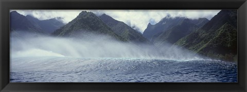 Framed Rolling waves with mountains in the background, Tahiti, Society Islands, French Polynesia Print