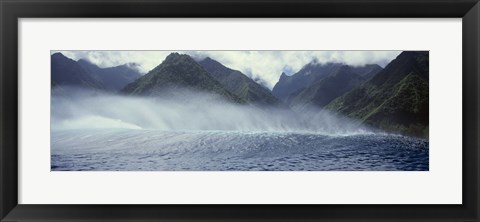 Framed Rolling waves with mountains in the background, Tahiti, Society Islands, French Polynesia Print