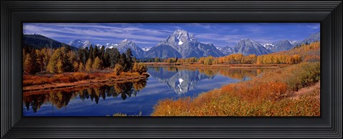 Framed Reflection of mountains in the river, Mt Moran, Oxbow Bend, Snake River, Grand Teton National Park, Wyoming, USA Print