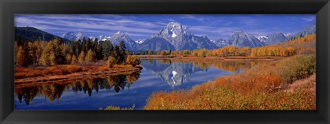 Framed Reflection of mountains in the river, Mt Moran, Oxbow Bend, Snake River, Grand Teton National Park, Wyoming, USA Print