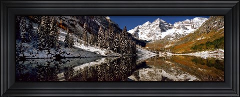 Framed Reflection of snowy mountains in the lake, Maroon Bells, Elk Mountains, Colorado, USA Print