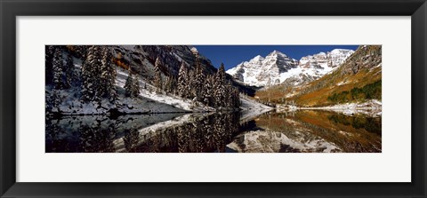 Framed Reflection of snowy mountains in the lake, Maroon Bells, Elk Mountains, Colorado, USA Print