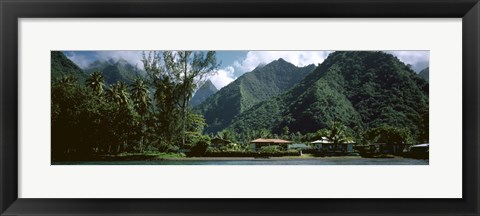 Framed Mountains and buildings at the coast, Tahiti, Society Islands, French Polynesia Print