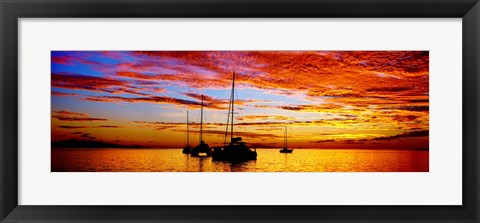 Framed Tahiti Sunset, Society Islands, French Polynesia Print