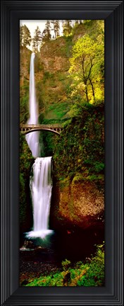 Framed Footbridge in front of a waterfall, Multnomah Falls, Columbia River Gorge, Multnomah County, Oregon Print