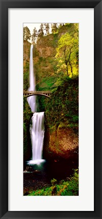 Framed Footbridge in front of a waterfall, Multnomah Falls, Columbia River Gorge, Multnomah County, Oregon Print