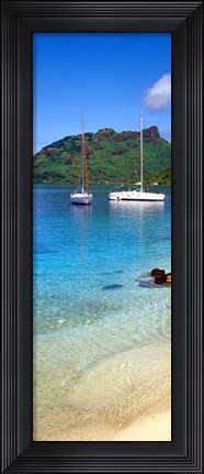 Framed Sailboats in the ocean, Tahiti, Society Islands, French Polynesia (vertical) Print