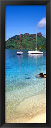 Framed Sailboats in the ocean, Tahiti, Society Islands, French Polynesia (vertical) Print