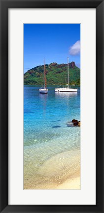 Framed Sailboats in the ocean, Tahiti, Society Islands, French Polynesia (vertical) Print