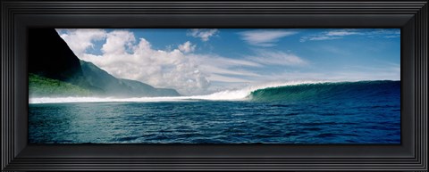 Framed Breaking Waves in Front of a Mountain Print