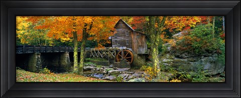 Framed Glade Creek Grist Mill, Babcock State Park, West Virginia (bright leaves) Print
