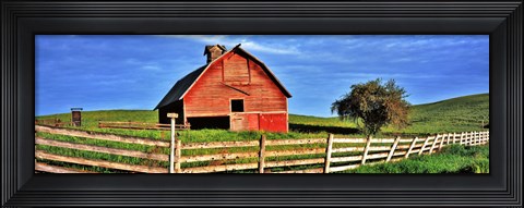 Framed Old barn with fence in a field, Palouse, Whitman County, Washington State, USA Print