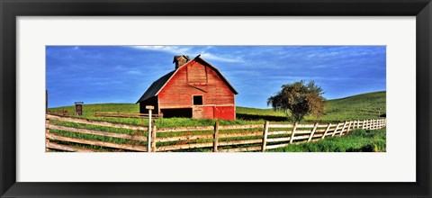 Framed Old barn with fence in a field, Palouse, Whitman County, Washington State, USA Print