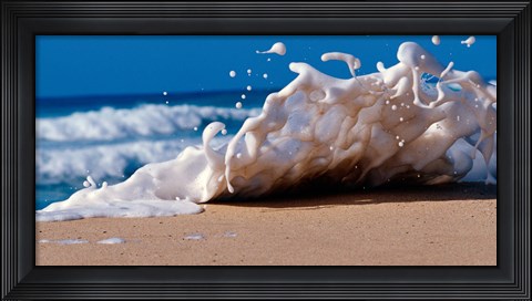 Framed Foam splashing on the beach Print