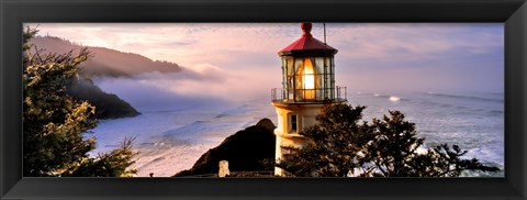 Framed Lighthouse at a coast, Heceta Head Lighthouse, Heceta Head, Lane County, Oregon (horizontal) Print