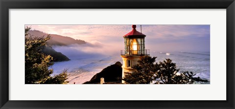 Framed Lighthouse at a coast, Heceta Head Lighthouse, Heceta Head, Lane County, Oregon (horizontal) Print
