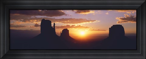 Framed Silhouette of buttes at sunset, The Mittens, Monument Valley Tribal Park, Monument Valley, Utah, USA Print