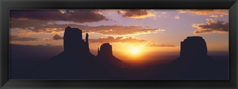 Framed Silhouette of buttes at sunset, The Mittens, Monument Valley Tribal Park, Monument Valley, Utah, USA Print