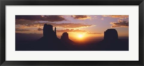 Framed Silhouette of buttes at sunset, The Mittens, Monument Valley Tribal Park, Monument Valley, Utah, USA Print