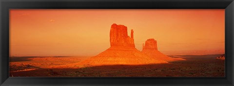 Framed Buttes at sunrise, The Mittens, Monument Valley Tribal Park, Monument Valley, Utah, USA Print