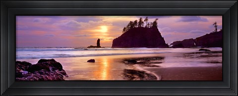 Framed Sunset at Second Beach, Olympic National Park, Washington State Print