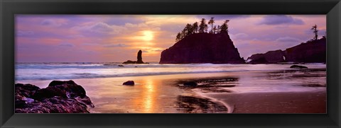 Framed Sunset at Second Beach, Olympic National Park, Washington State Print