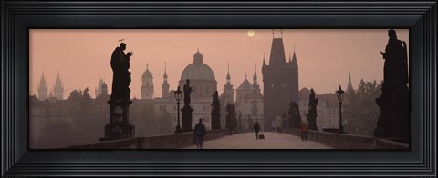 Framed Charles Bridge at dusk with the Church of St. Francis in the background, Old Town Bridge Tower, Prague, Czech Republic Print