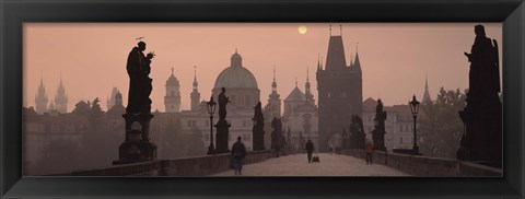 Framed Charles Bridge at dusk with the Church of St. Francis in the background, Old Town Bridge Tower, Prague, Czech Republic Print