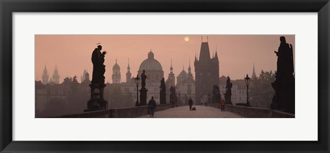 Framed Charles Bridge at dusk with the Church of St. Francis in the background, Old Town Bridge Tower, Prague, Czech Republic Print