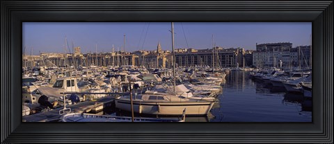 Framed Boats docked at a harbor, Marseille, Bouches-Du-Rhone, Provence-Alpes-Cote d&#39;Azur, France Print