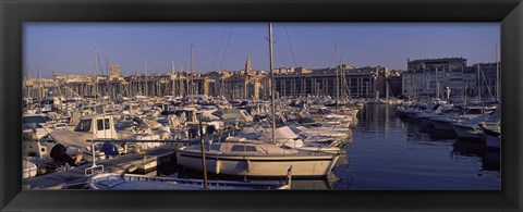 Framed Boats docked at a harbor, Marseille, Bouches-Du-Rhone, Provence-Alpes-Cote d&#39;Azur, France Print