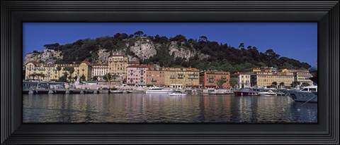 Framed Boats docked at a port, English Promenade, Nice, Alpes-Maritimes, Provence-Alpes-Cote d&#39;Azur, France Print