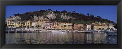 Framed Boats docked at a port, English Promenade, Nice, Alpes-Maritimes, Provence-Alpes-Cote d&#39;Azur, France Print