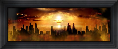 Framed Nuclear blast behind city Print