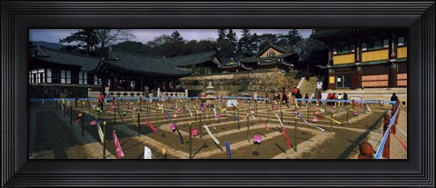 Framed Tourists at a temple, Haeinsa Temple, Kayasan Mountains, Gyeongsang Province, South Korea Print
