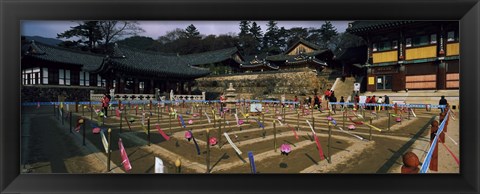 Framed Tourists at a temple, Haeinsa Temple, Kayasan Mountains, Gyeongsang Province, South Korea Print