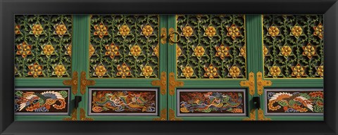 Framed Paintings on the door of a Buddhist temple, Kayasan Mountains, Haeinsa Temple, Gyeongsang Province, South Korea Print