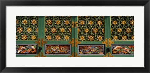 Framed Paintings on the door of a Buddhist temple, Kayasan Mountains, Haeinsa Temple, Gyeongsang Province, South Korea Print