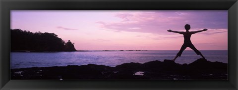 Framed Rear view of a woman exercising on the coast, La Punta, Papagayo Peninsula, Costa Rica Print