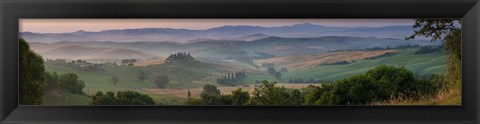 Framed Farmhouse in valley, Val d&#39;Orcia, Tuscany, Italy Print