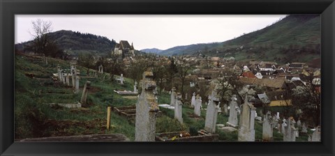 Framed Tombstones in a cemetery, Saxon Church, Biertan, Sibiu County, Transylvania, Romania Print