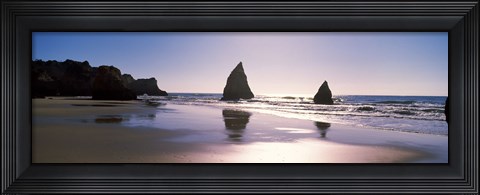 Framed Rock formations in the ocean, Alvor Beach, Algarve, Portugal Print