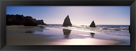 Framed Rock formations in the ocean, Alvor Beach, Algarve, Portugal Print