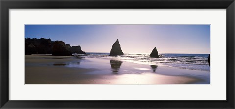 Framed Rock formations in the ocean, Alvor Beach, Algarve, Portugal Print