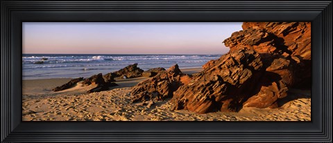 Framed Rock formations on the beach, Carrapateira Beach, Algarve, Portugal Print