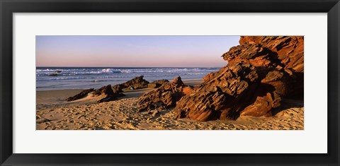 Framed Rock formations on the beach, Carrapateira Beach, Algarve, Portugal Print