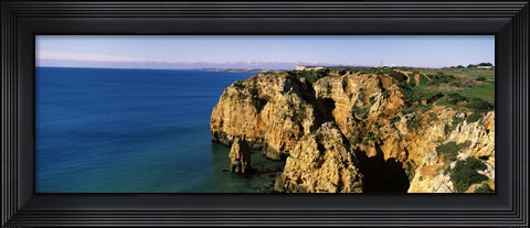Framed Rock formations in the ocean, Lagos, Algarve, Portugal Print