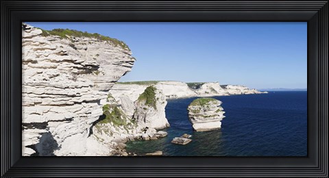 Framed Limestone cliffs on the coast, Grain De Sable, Bonifacio, Corsica, France Print