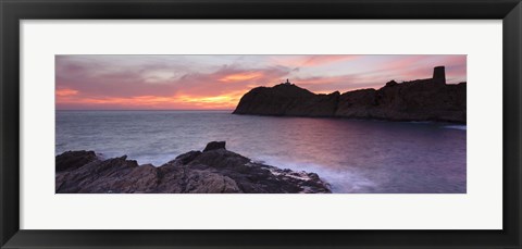 Framed Islands in the sea, La Pietra, Genoese Tower, Phare De La Pietra, L&#39;Ile-Rousse, Balagne, Corsica, France Print