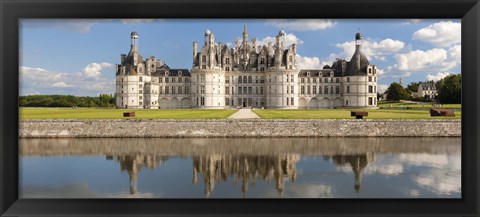 Framed Reflection of a castle in a river, Chateau Royal De Chambord, Loire-Et-Cher, Loire Valley, Loire River, Region Centre, France Print